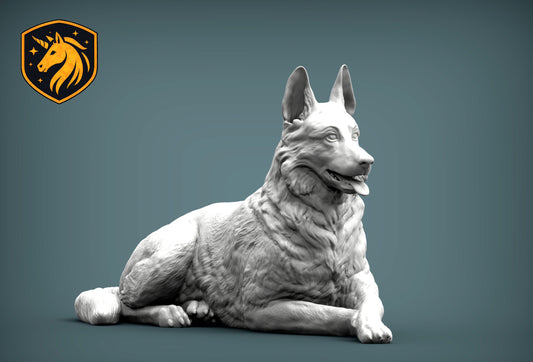 German Shepherd (Lying Pose) – Unpainted ABS Resin Model | Realistic Canine Sculpture
