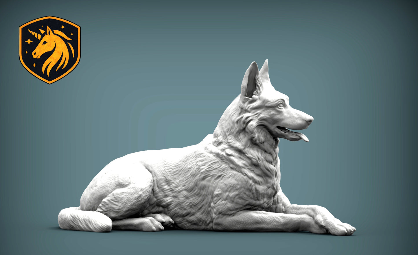 German Shepherd (Lying Pose) – Unpainted ABS Resin Model | Realistic Canine Sculpture