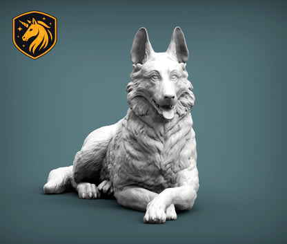 German Shepherd (Lying Pose) – Unpainted ABS Resin Model | Realistic Canine Sculpture