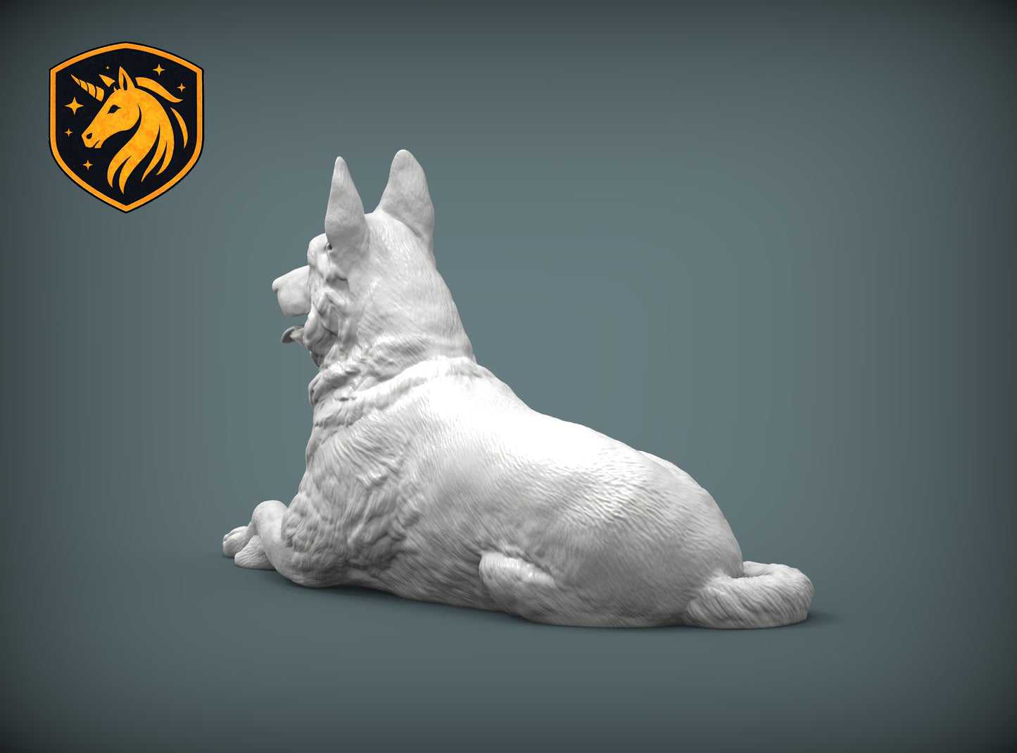 German Shepherd (Lying Pose) – Unpainted ABS Resin Model | Realistic Canine Sculpture