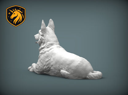 German Shepherd (Lying Pose) – Unpainted ABS Resin Model | Realistic Canine Sculpture