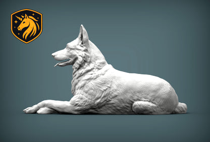 German Shepherd (Lying Pose) – Unpainted ABS Resin Model | Realistic Canine Sculpture