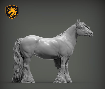 Gypsy Cob (Standing Pose) – Unpainted ABS Resin Model | Traditional Vanner Horse Sculpture