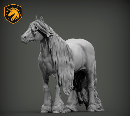 Gypsy Cob (Standing Pose) – Unpainted ABS Resin Model | Traditional Vanner Horse Sculpture