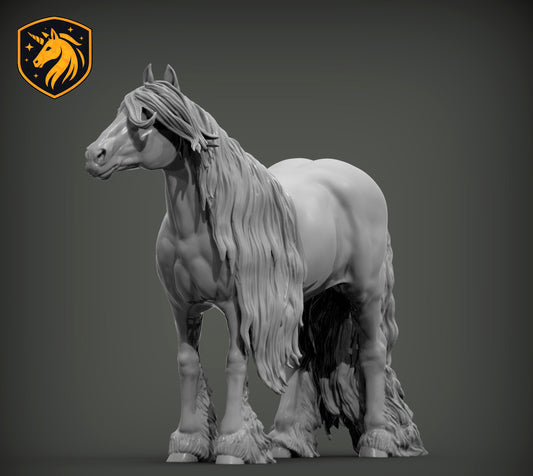 Gypsy Cob (Standing Pose) – Unpainted ABS Resin Model | Traditional Vanner Horse Sculpture