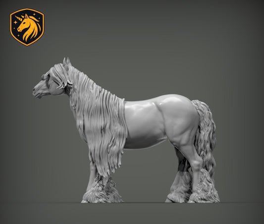 Gypsy Cob (Standing Pose) – Unpainted ABS Resin Model | Traditional Vanner Horse Sculpture