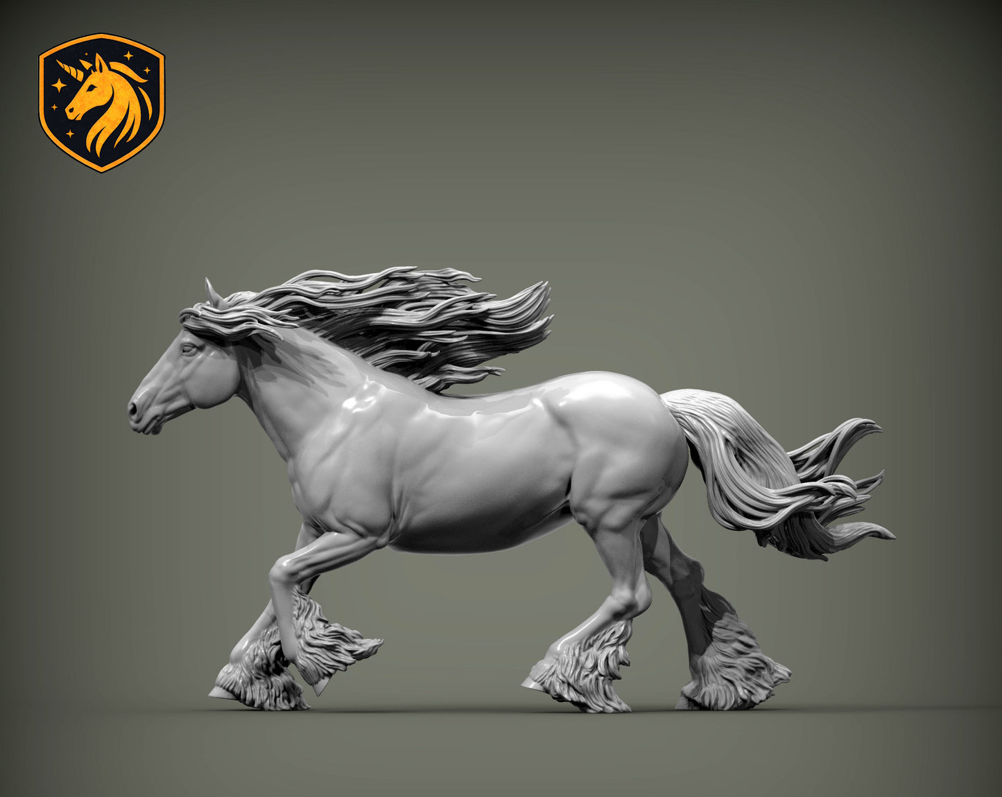 Gypsy Cob (Running Pose) – Unpainted ABS Resin Model | Traditional Vanner Horse Sculpture