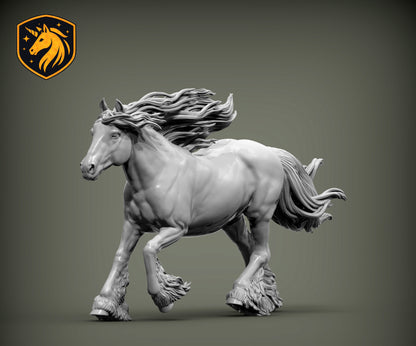 Gypsy Cob (Running Pose) – Unpainted ABS Resin Model | Traditional Vanner Horse Sculpture