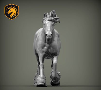 Gypsy Cob (Running Pose) – Unpainted ABS Resin Model | Traditional Vanner Horse Sculpture