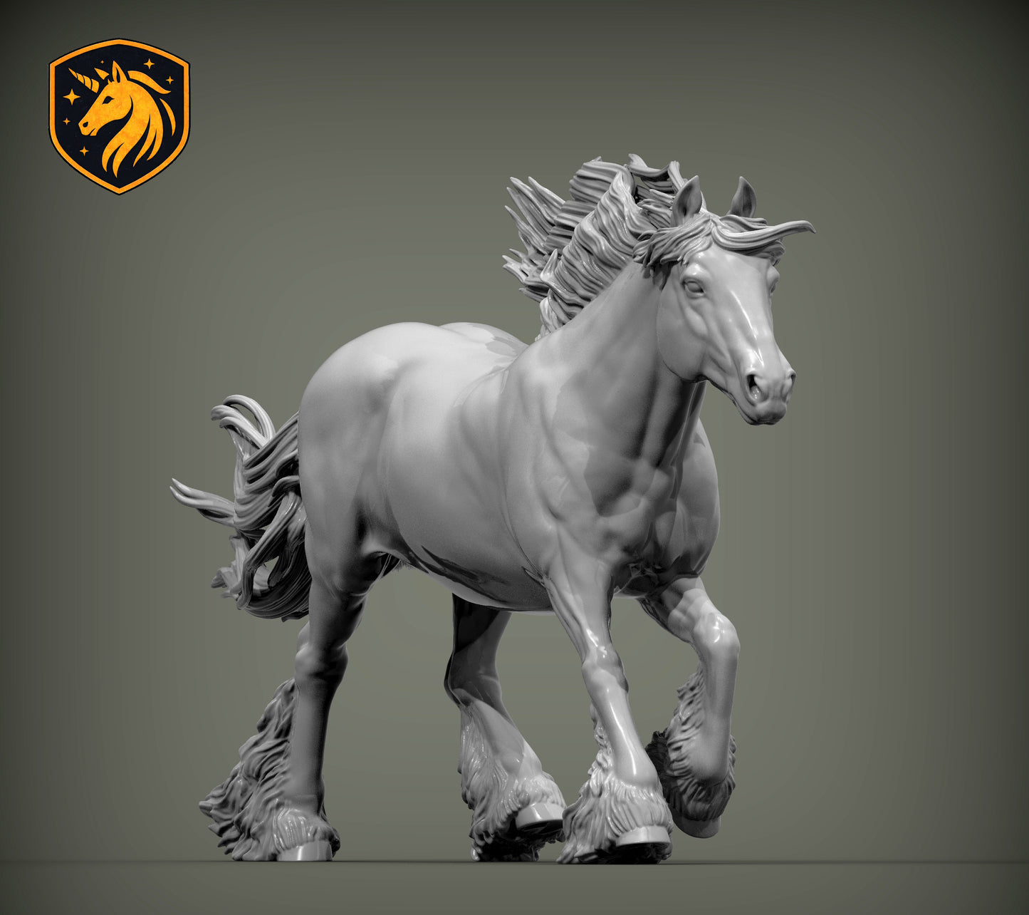 Gypsy Cob (Running Pose) – Unpainted ABS Resin Model | Traditional Vanner Horse Sculpture