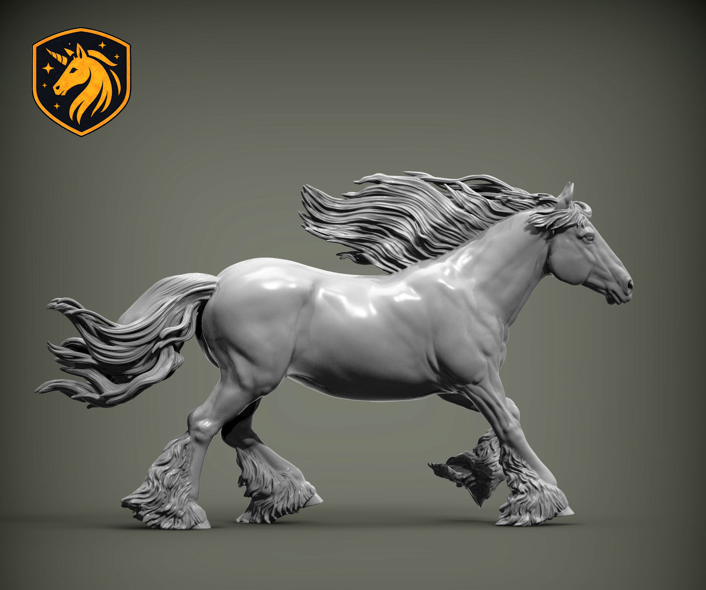 Gypsy Cob (Running Pose) – Unpainted ABS Resin Model | Traditional Vanner Horse Sculpture