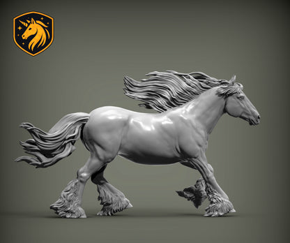 Gypsy Cob (Running Pose) – Unpainted ABS Resin Model | Traditional Vanner Horse Sculpture