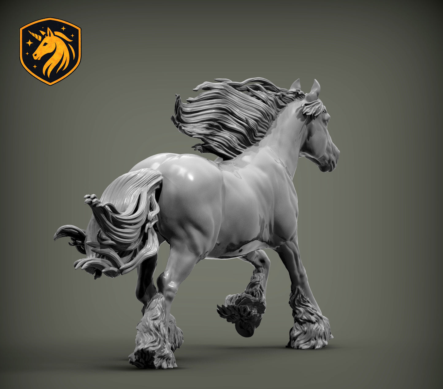 Gypsy Cob (Running Pose) – Unpainted ABS Resin Model | Traditional Vanner Horse Sculpture
