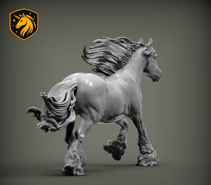 Gypsy Cob (Running Pose) – Unpainted ABS Resin Model | Traditional Vanner Horse Sculpture