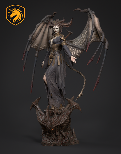 Lilith Diablo Inspired Demon Queen Statue | Winged Succubus Resin Figure | Dark Fantasy Fan Art Kit | Multi-Part Unpainted 3D Printed Model