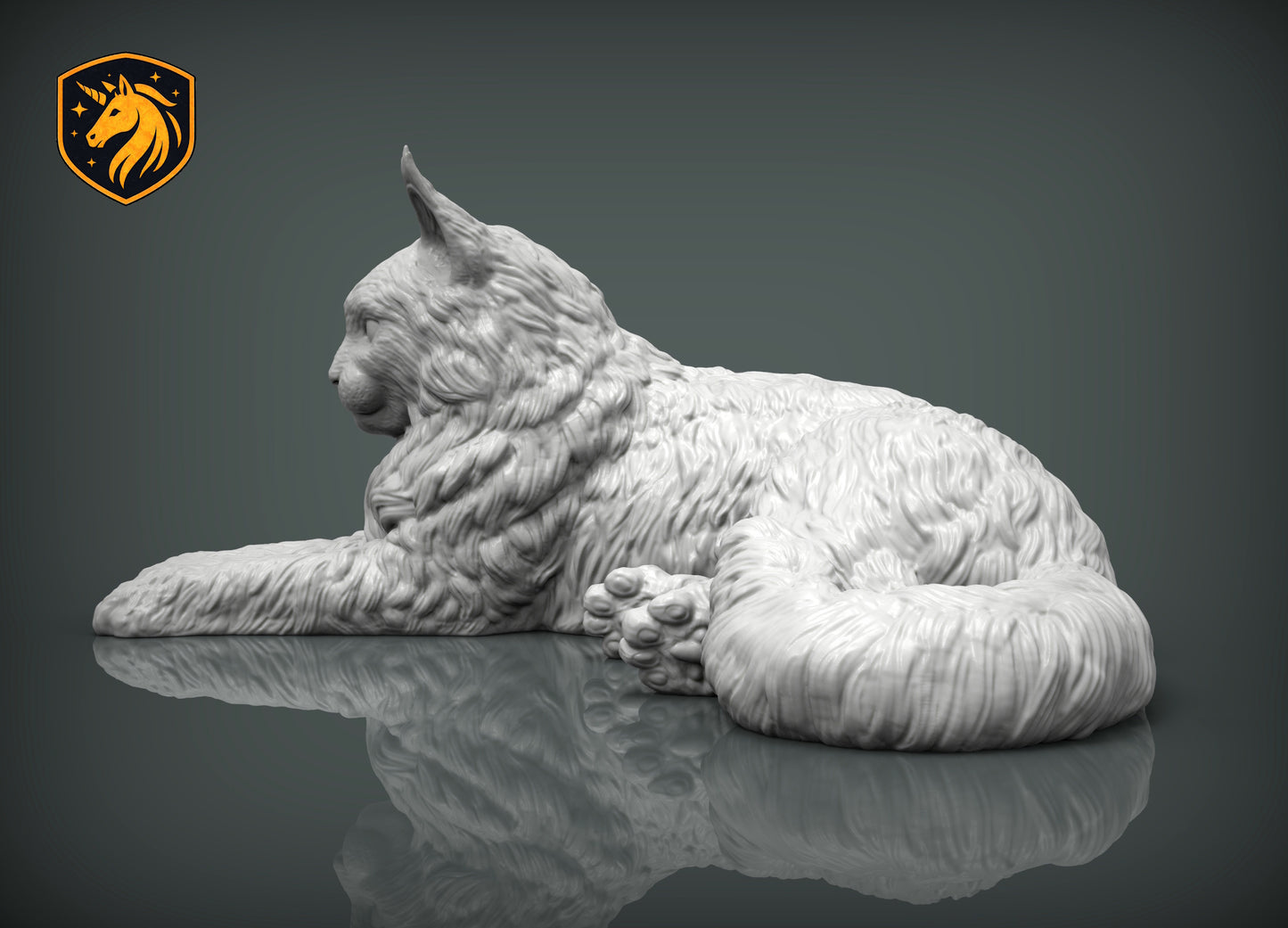 Maine Coon Cat Lying Pose – Unpainted ABS Resin Model, Realistic Long-Haired Cat Sculpture, Collector's Display Piece