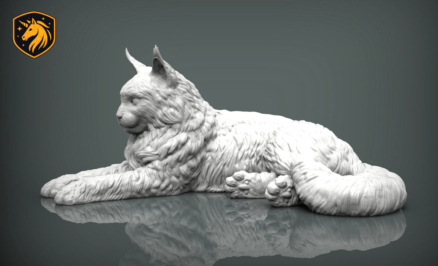 Maine Coon Cat Lying Pose – Unpainted ABS Resin Model, Realistic Long-Haired Cat Sculpture, Collector's Display Piece