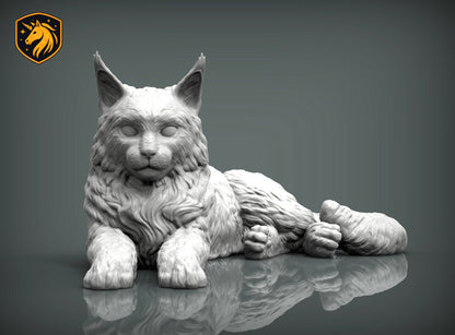 Maine Coon Cat Lying Pose – Unpainted ABS Resin Model, Realistic Long-Haired Cat Sculpture, Collector's Display Piece