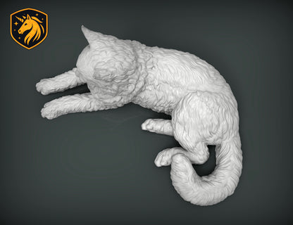 Maine Coon Cat Lying Pose – Unpainted ABS Resin Model, Realistic Long-Haired Cat Sculpture, Collector's Display Piece