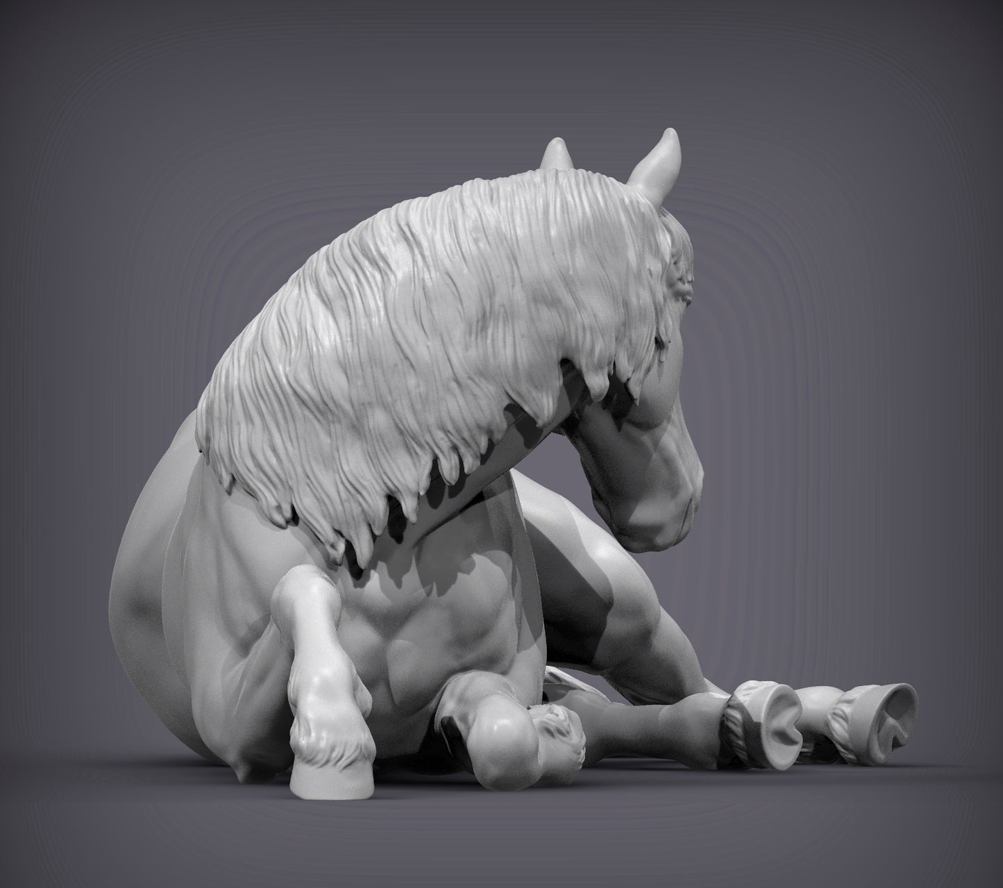 Percheron Horse (Lying Down) – Unpainted 3D Print | ABS White Resin