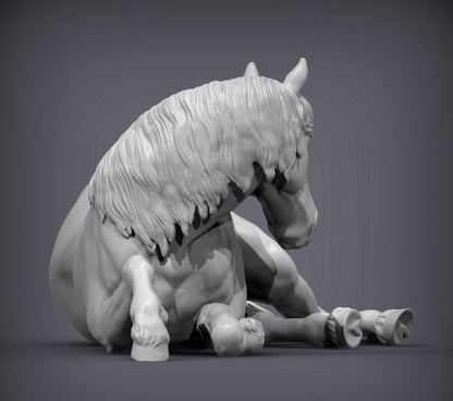 Percheron Horse (Lying Down) – Unpainted 3D Print | ABS White Resin