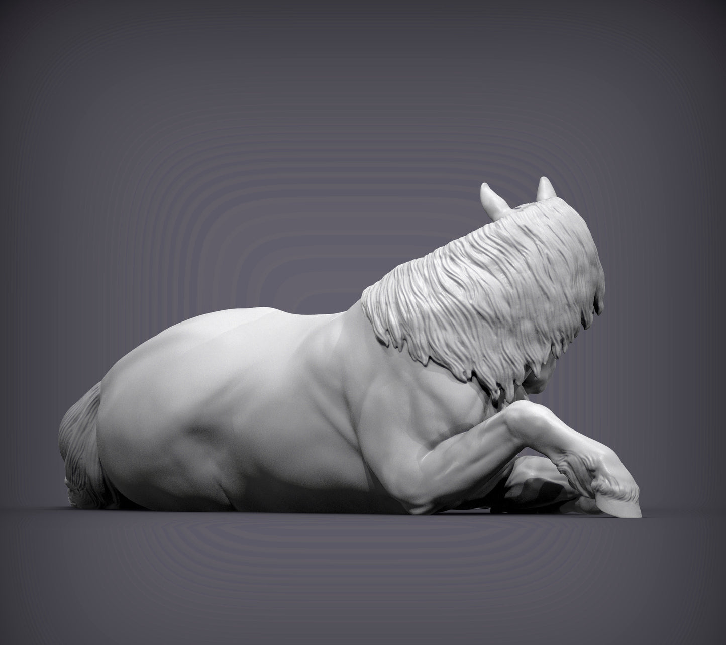 Percheron Horse (Lying Down) – Unpainted 3D Print | ABS White Resin