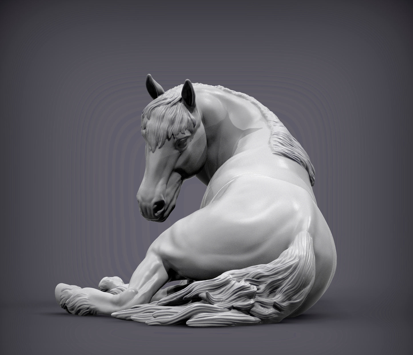 Percheron Horse (Lying Down) – Unpainted 3D Print | ABS White Resin