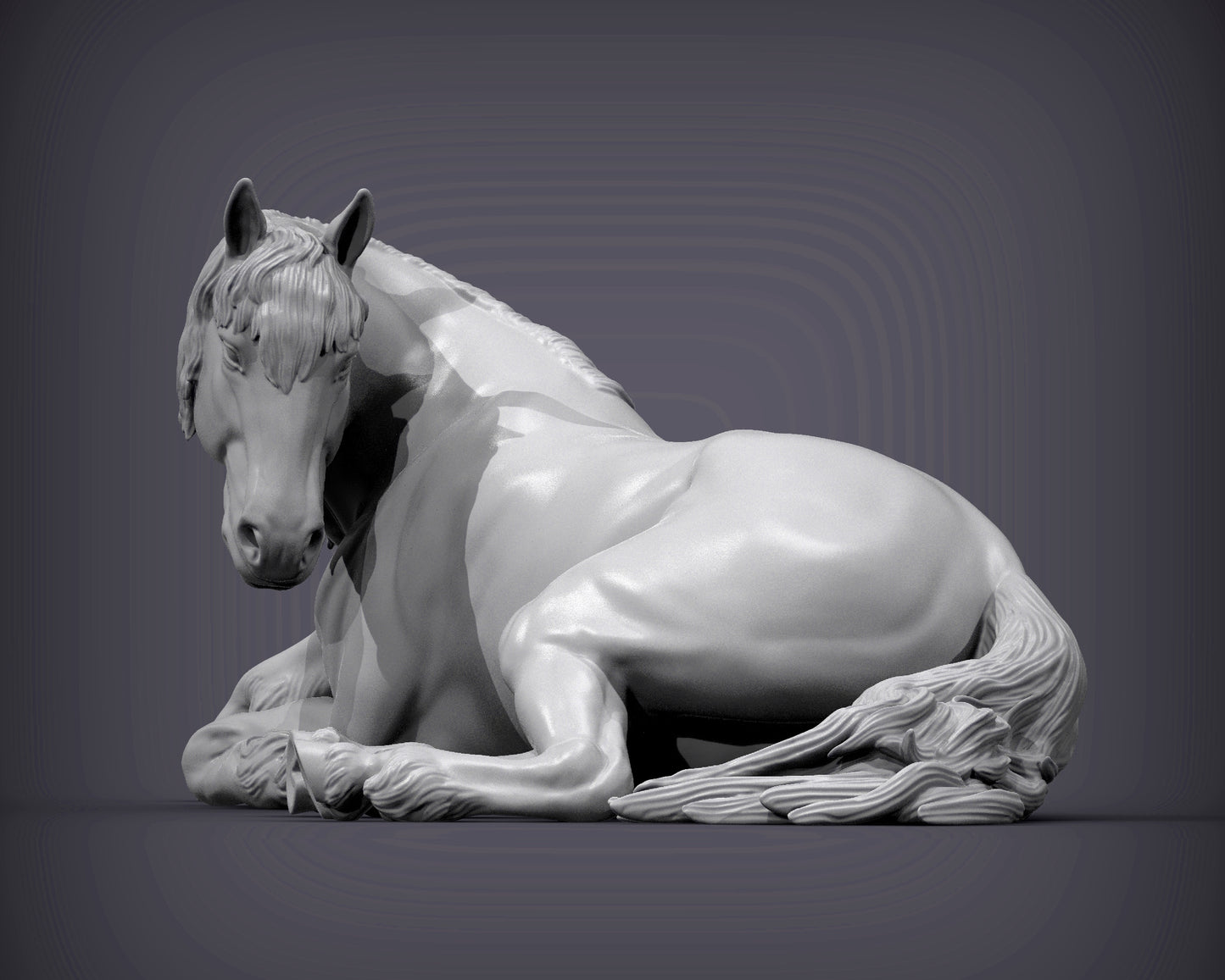 Percheron Horse (Lying Down) – Unpainted 3D Print | ABS White Resin