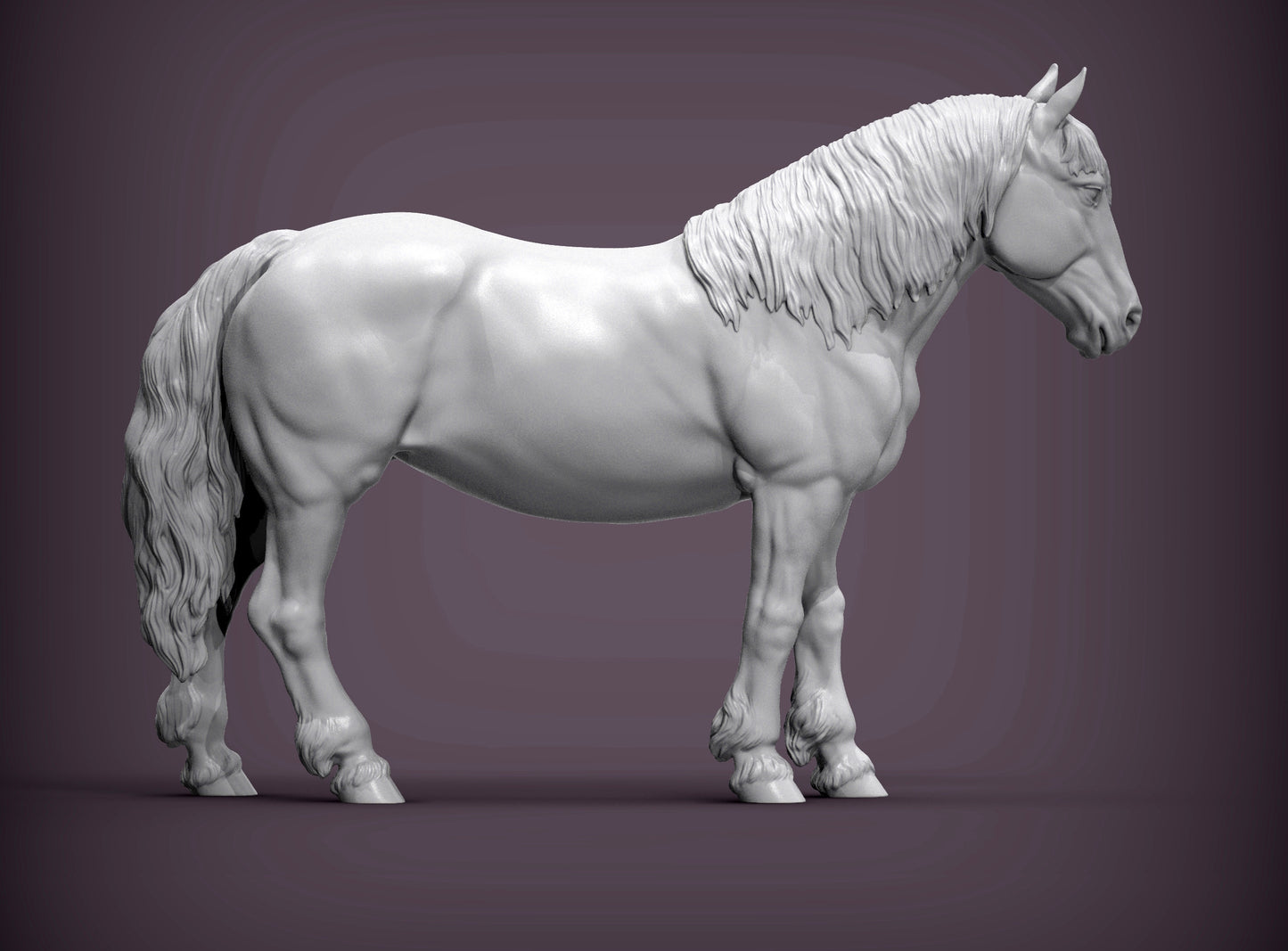 Percheron Horse (Standing Pose) – Unpainted 3D Print | ABS White Resin