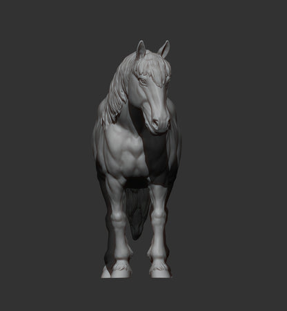 Percheron Horse (Standing Pose) – Unpainted 3D Print | ABS White Resin