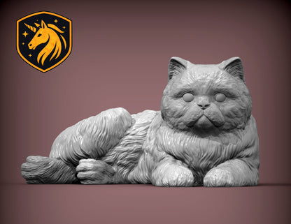 Persian Cat Lying Pose – Unpainted ABS Resin Model, Realistic Long-Haired Cat Sculpture, Collector's Display Piece