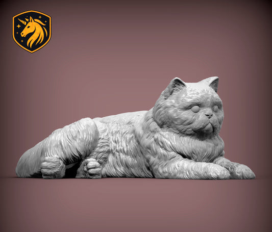 Persian Cat Lying Pose – Unpainted ABS Resin Model, Realistic Long-Haired Cat Sculpture, Collector's Display Piece
