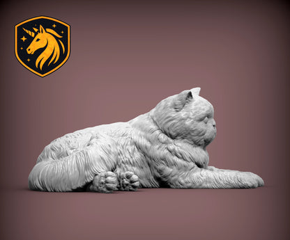 Persian Cat Lying Pose – Unpainted ABS Resin Model, Realistic Long-Haired Cat Sculpture, Collector's Display Piece