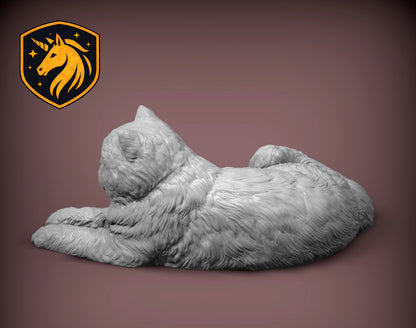 Persian Cat Lying Pose – Unpainted ABS Resin Model, Realistic Long-Haired Cat Sculpture, Collector's Display Piece