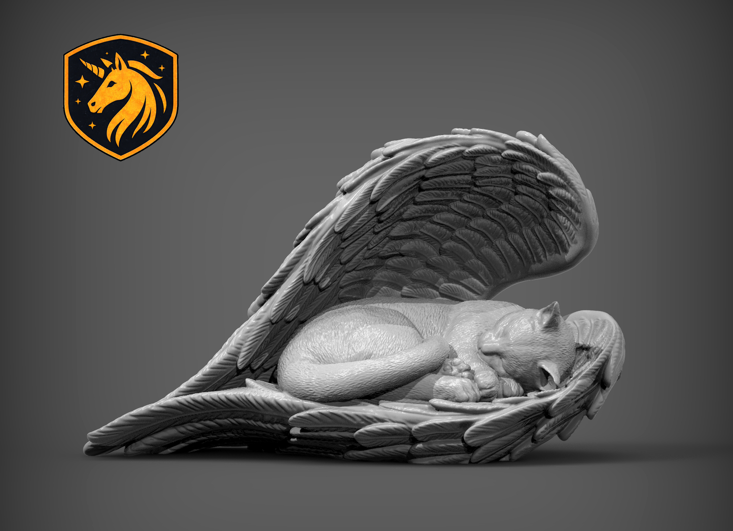Angel Cat Memorial Sculpture with Optional Urn – Sleeping Cat with Wings, Pet Loss Sympathy Gift | Unpainted ABS Resin Cat Statue