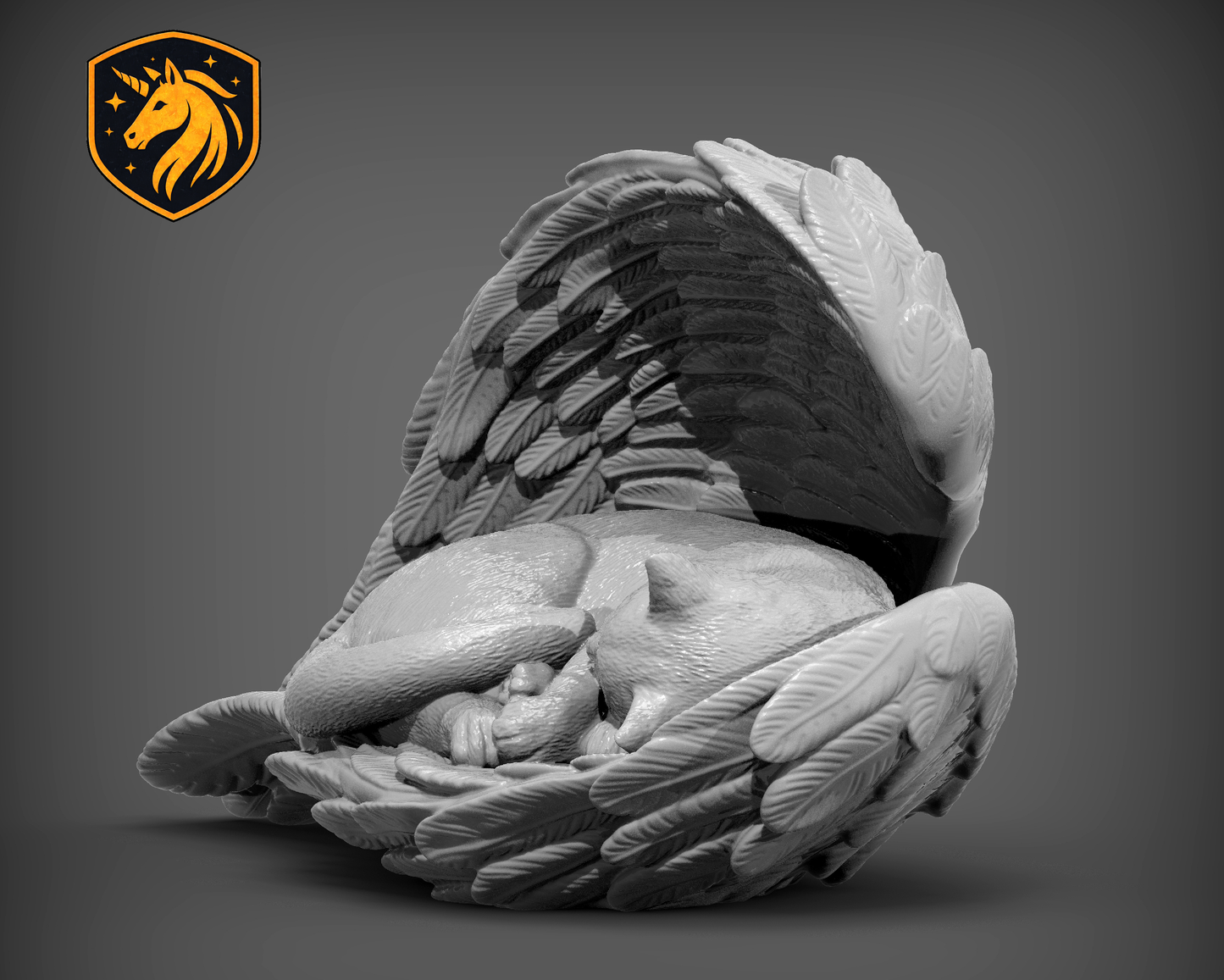 Angel Cat Memorial Sculpture with Optional Urn – Sleeping Cat with Wings, Pet Loss Sympathy Gift | Unpainted ABS Resin Cat Statue
