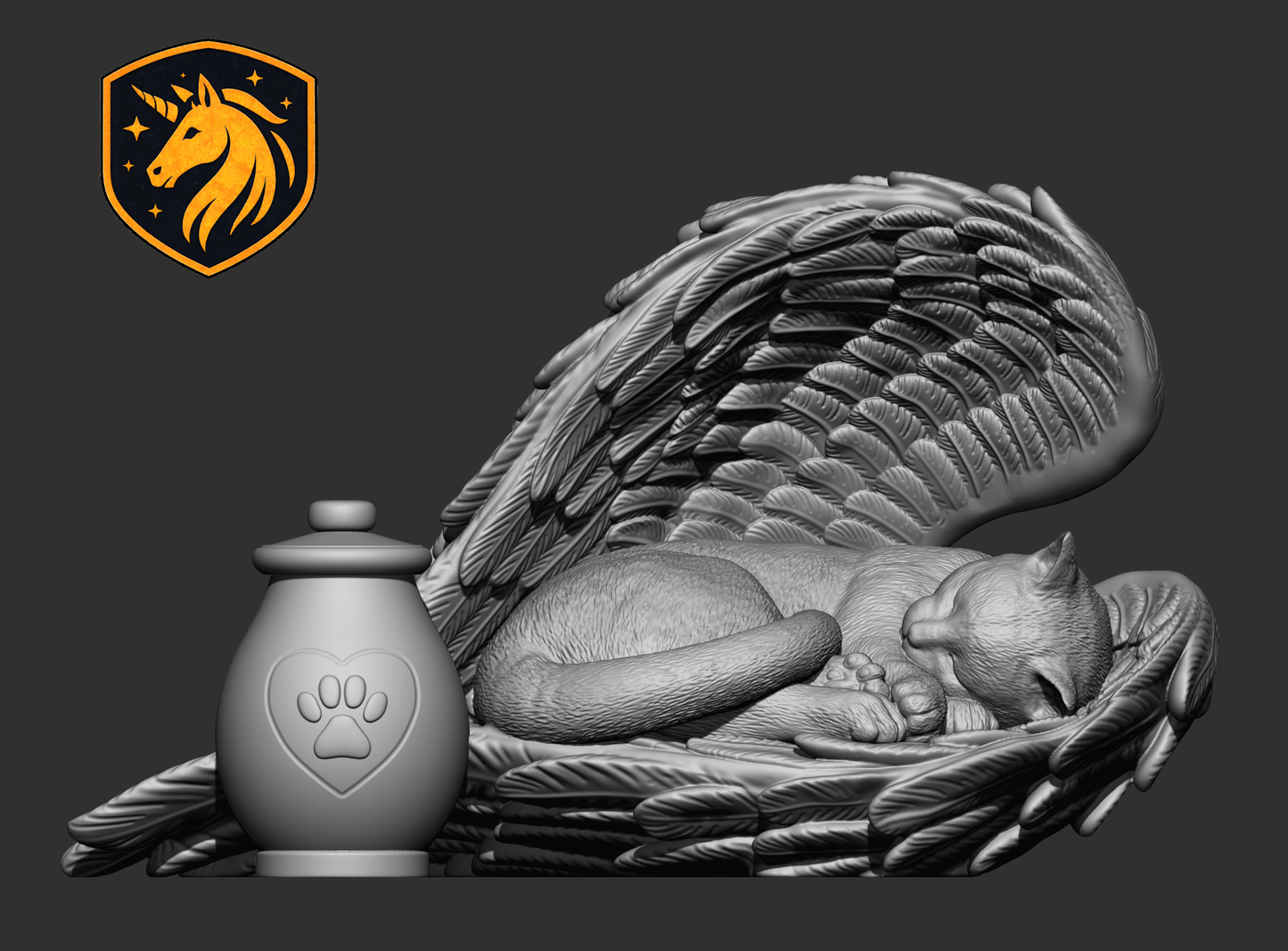Angel Cat Memorial Sculpture with Optional Urn – Sleeping Cat with Wings, Pet Loss Sympathy Gift | Unpainted ABS Resin Cat Statue