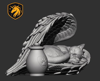 Angel Cat Memorial Sculpture with Optional Urn – Sleeping Cat with Wings, Pet Loss Sympathy Gift | Unpainted ABS Resin Cat Statue