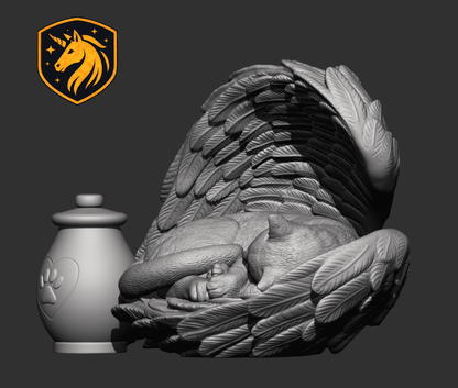 Angel Cat Memorial Sculpture with Optional Urn – Sleeping Cat with Wings, Pet Loss Sympathy Gift | Unpainted ABS Resin Cat Statue