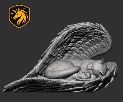 Angel Cat Memorial Sculpture with Optional Urn – Sleeping Cat with Wings, Pet Loss Sympathy Gift | Unpainted ABS Resin Cat Statue