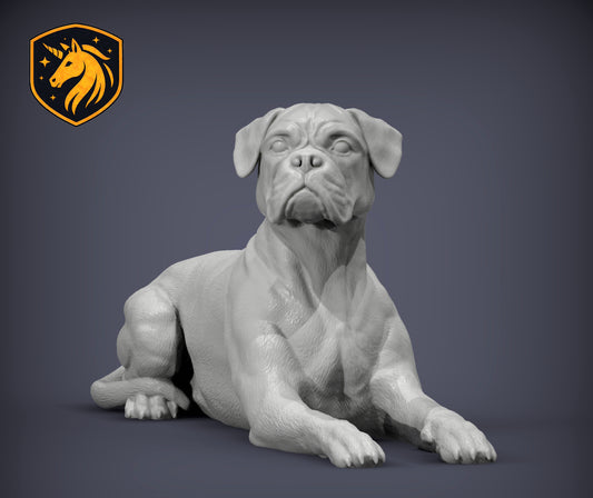 Boxer (Lying Pose) – Unpainted ABS Resin Model | Realistic Canine Sculpture