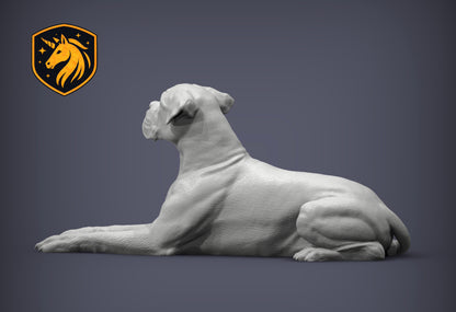 Boxer (Lying Pose) – Unpainted ABS Resin Model | Realistic Canine Sculpture