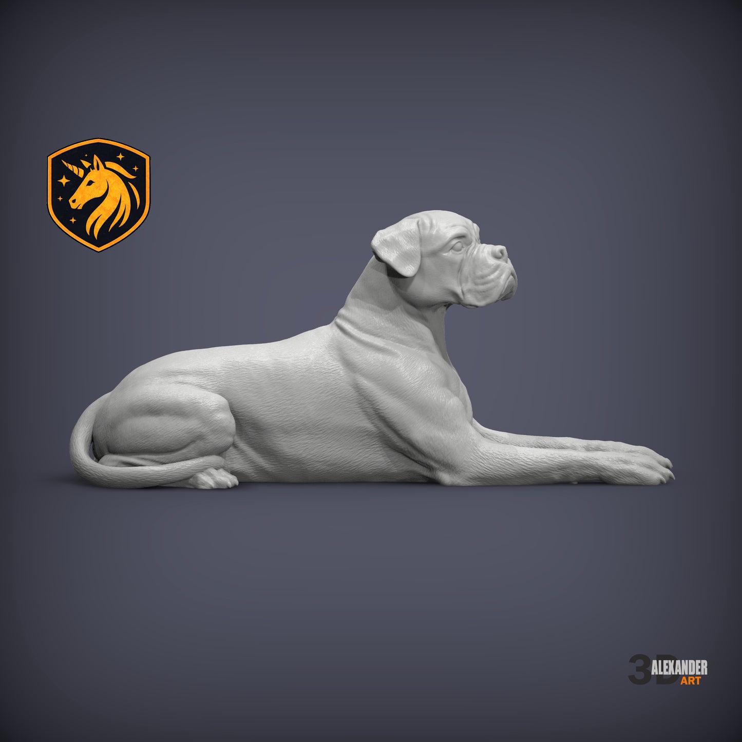 Boxer (Lying Pose) – Unpainted ABS Resin Model | Realistic Canine Sculpture