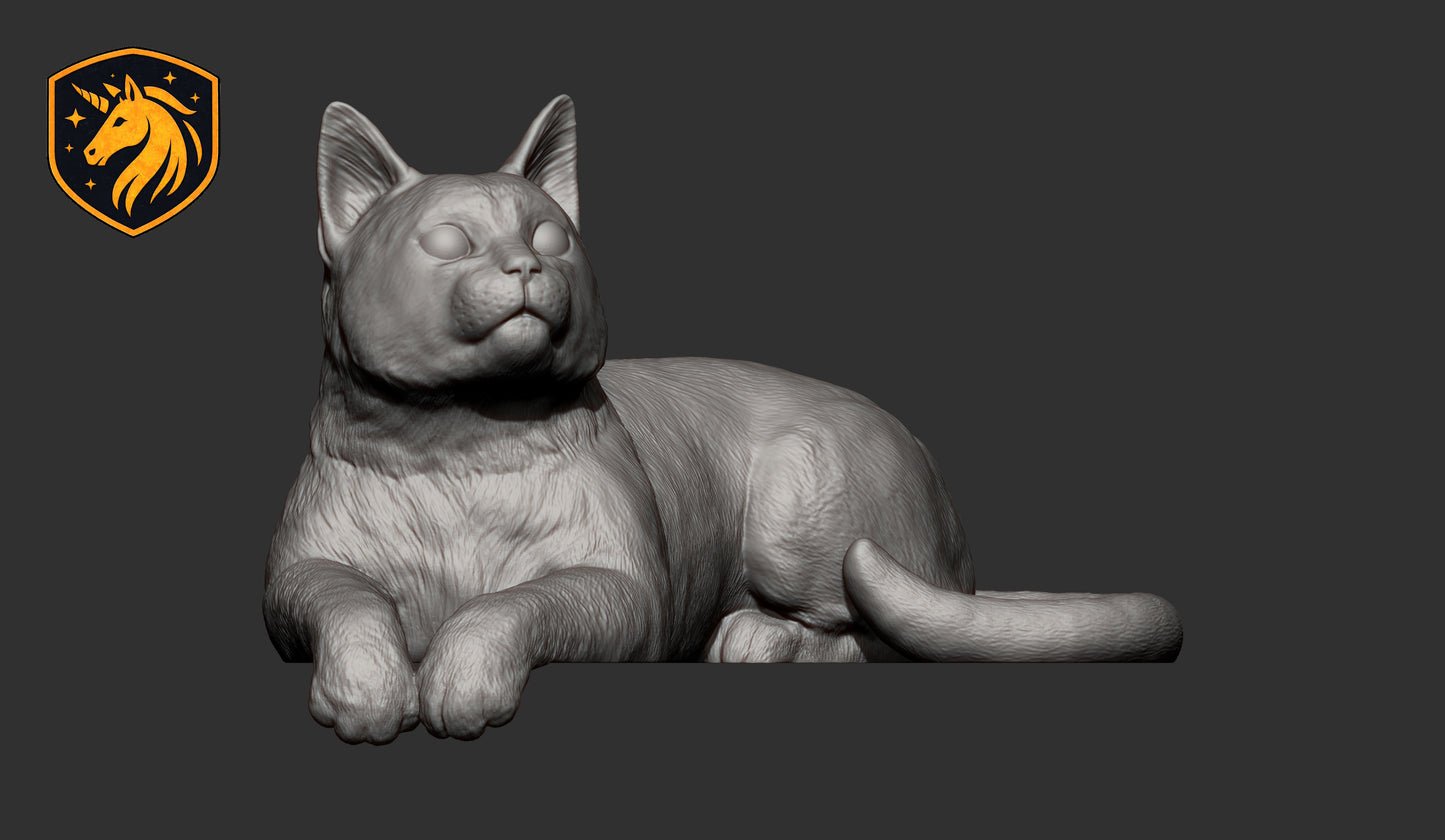 Cat on Plinth Resting Pose – Unpainted ABS Resin Model, Realistic Shelf Cat Sculpture, Hanging Paws Display Piece