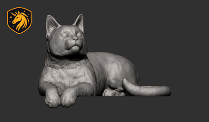 Cat on Plinth Resting Pose – Unpainted ABS Resin Model, Realistic Shelf Cat Sculpture, Hanging Paws Display Piece