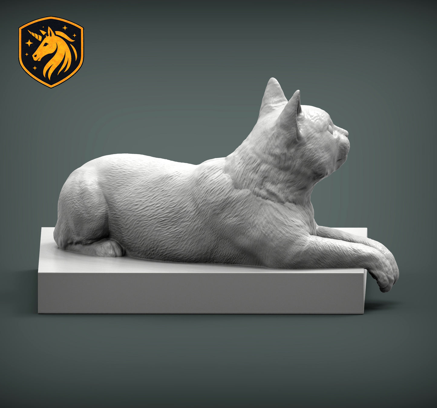 Cat on Plinth Resting Pose – Unpainted ABS Resin Model, Realistic Shelf Cat Sculpture, Hanging Paws Display Piece