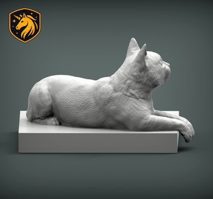 Cat on Plinth Resting Pose – Unpainted ABS Resin Model, Realistic Shelf Cat Sculpture, Hanging Paws Display Piece