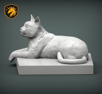 Cat on Plinth Resting Pose – Unpainted ABS Resin Model, Realistic Shelf Cat Sculpture, Hanging Paws Display Piece