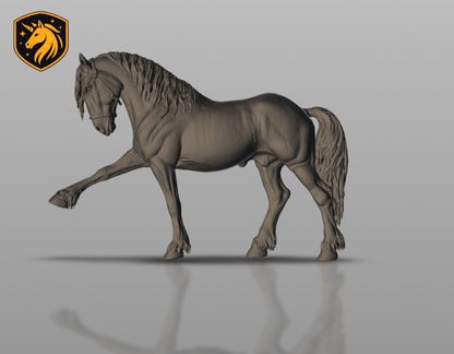 Friesian Horse with Bridle – Collected Trot Pose | Unpainted Resin Model