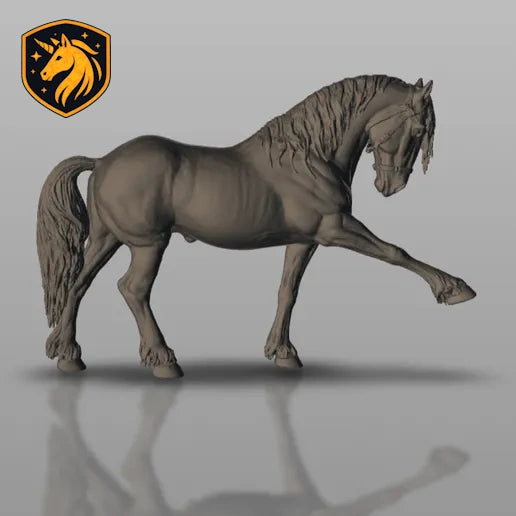 Friesian Horse with Bridle – Collected Trot Pose | Unpainted Resin Model